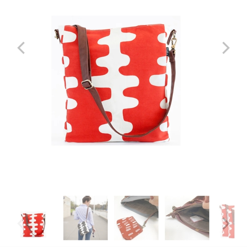 Maika Red and White Graphic Crossbody Bag with Brown Strap